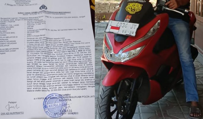 
					Surat tanda terima laporan pengaduan masyarakat insert foto motor korban
