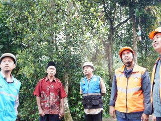 Petugas dari PLN UP3 Pasuruan saat meninjau lokasi pemasangan menuju Desa Sedaeng