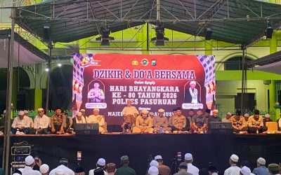 Dzikir dan Doa Bersama Hari Bhayangkara ke-80, Anggota Polres Pasuruan Ngaji Bareng Dengan Ribuan Jamaah